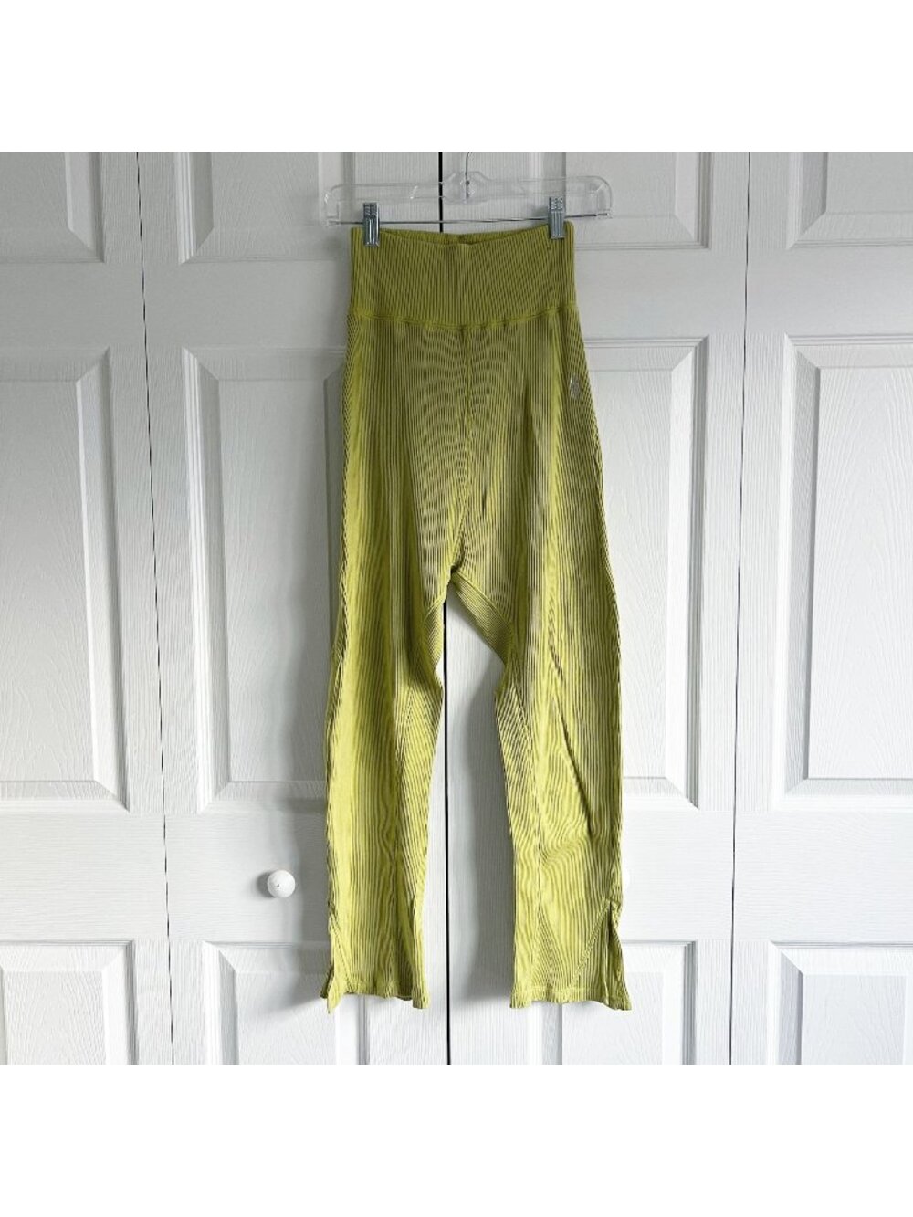 Free People Green Ribbed High-Waist Ankle Slit Pants Women's Size X-Small XS